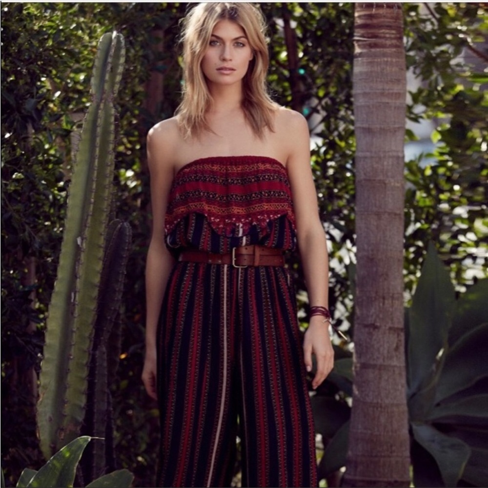 Free People Simone Flounce Boho Strapless Jumpsuit - Picture 3 of 15